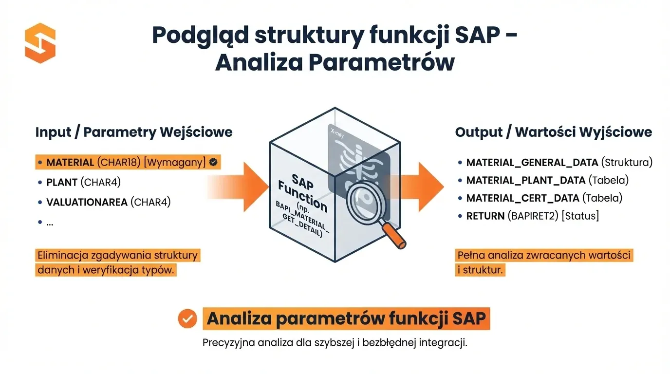 Schemat analizy parametrów funkcji SAP (wejście/wyjście) w rozwiązaniach integracyjnych SoftwareStudio.